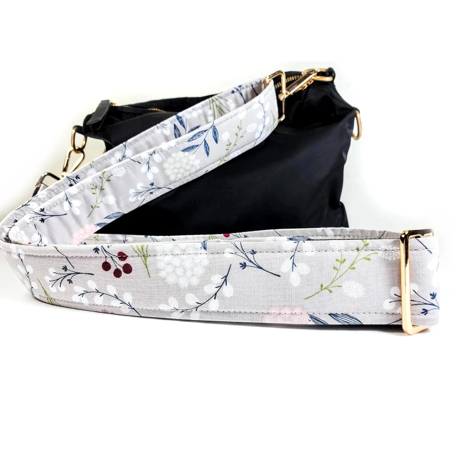 Cross Body Grey Dandelion Floral Guitar Style Bag Strap - Grey Dandy lion Cross Body Strap Custom Color- Adjustable -Double Padded-Durable- (1.5" Width, Silver)
