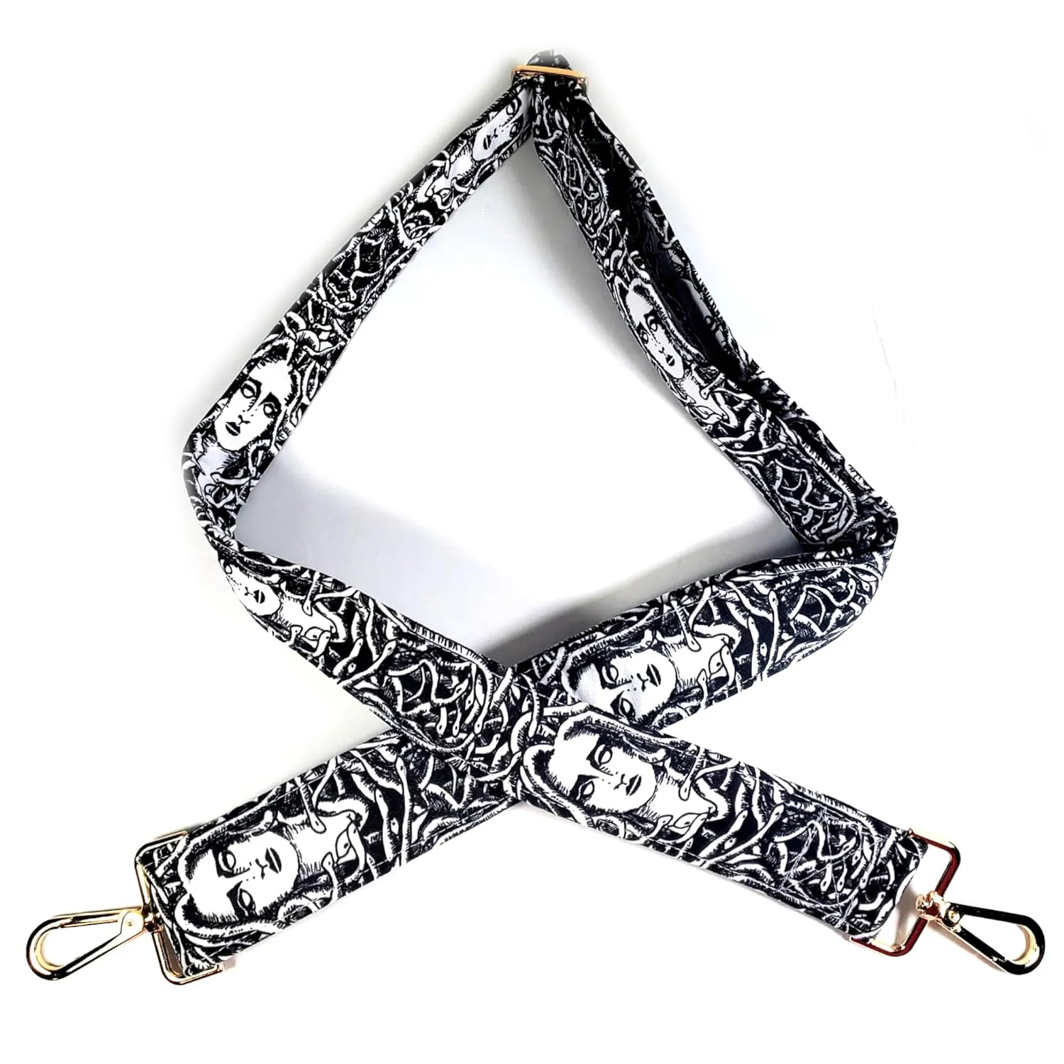 Cross Body Medusa Guitar Style Bag Strap-Mythology Gorgon Cross Bag Strap-Custom Hardware Color-Adjustable -Double Padded-Durable- (2" Width, Bronze)