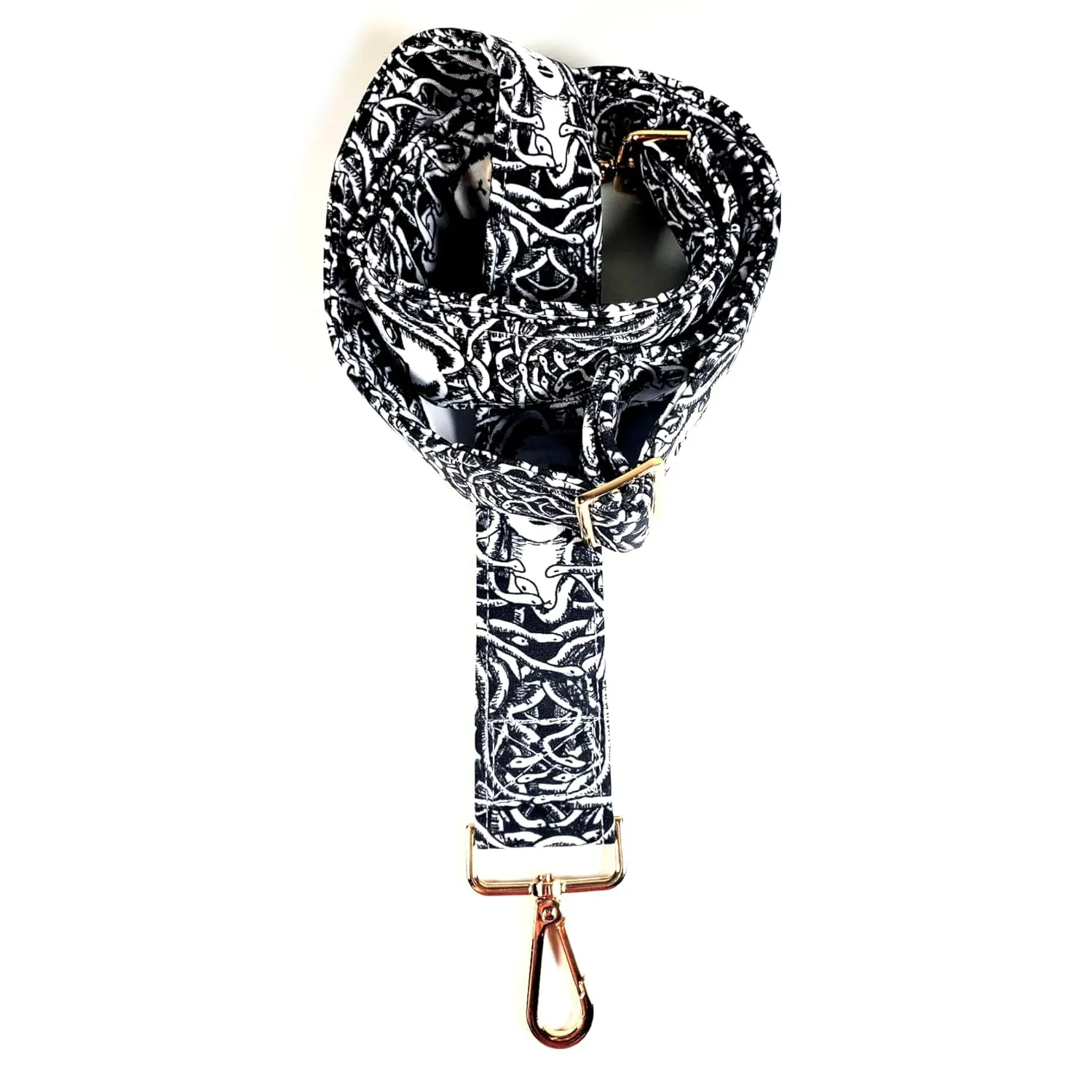 Cross Body Medusa Guitar Style Bag Strap-Mythology Gorgon Cross Bag Strap-Custom Hardware Color-Adjustable -Double Padded-Durable- (2" Width, Bronze)