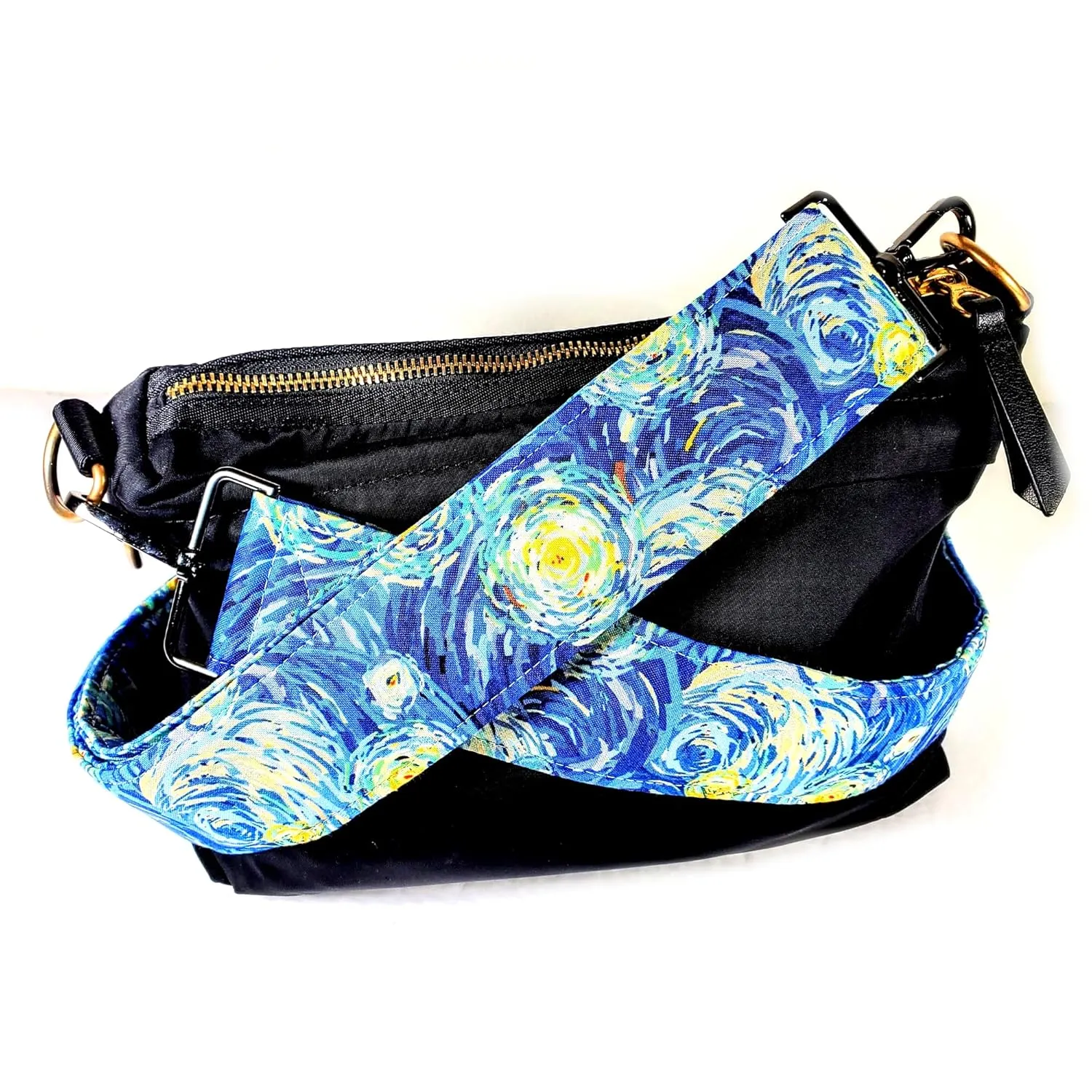 Cross Body Starry Night Guitar Style Bag Strap -Van Gogh Guitar Style Bag Strap Custom Color- Adjustable -Double Padded-Durable- (2" Width, Gold)