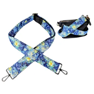 Cross Body Starry Night Guitar Style Bag Strap -Van Gogh Guitar Style Bag Strap Custom Color- Adjustable -Double Padded-Durable- (2" Width, Gold)