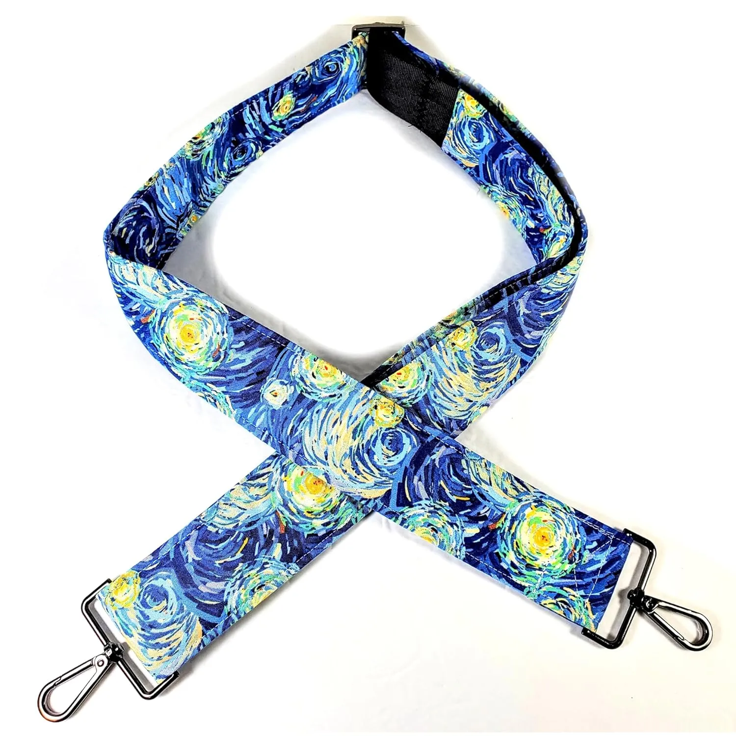 Cross Body Starry Night Guitar Style Bag Strap -Van Gogh Guitar Style Bag Strap Custom Color- Adjustable -Double Padded-Durable- (2" Width, Gold)
