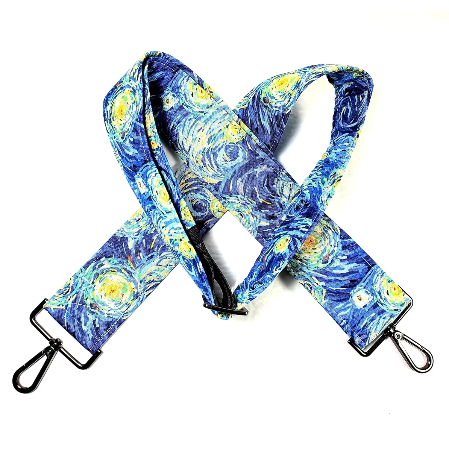 Cross Body Starry Night Guitar Style Bag Strap -Van Gogh Guitar Style Bag Strap Custom Color- Adjustable -Double Padded-Durable- (2" Width, Gold)