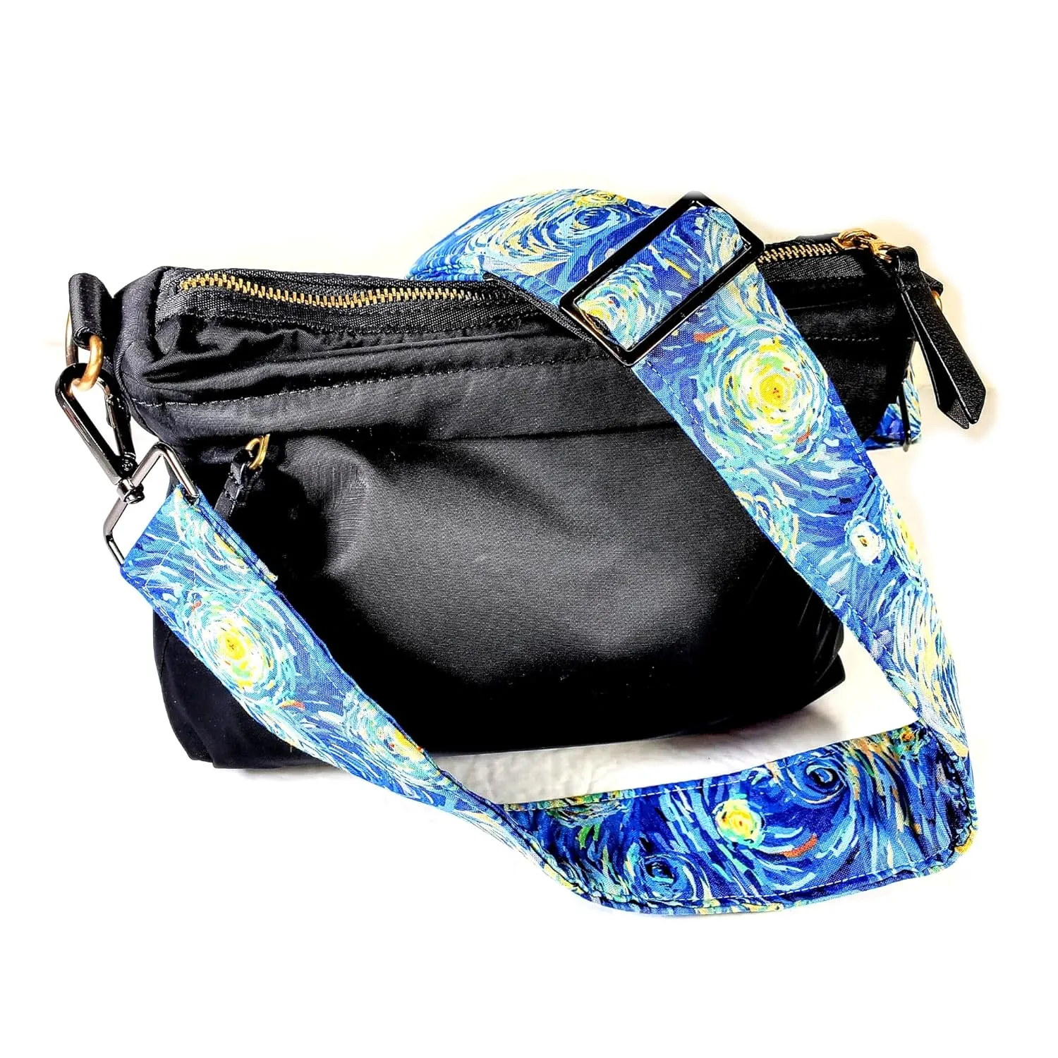 Cross Body Starry Night Guitar Style Bag Strap -Van Gogh Guitar Style Bag Strap Custom Color- Adjustable -Double Padded-Durable- (2" Width, Gold)