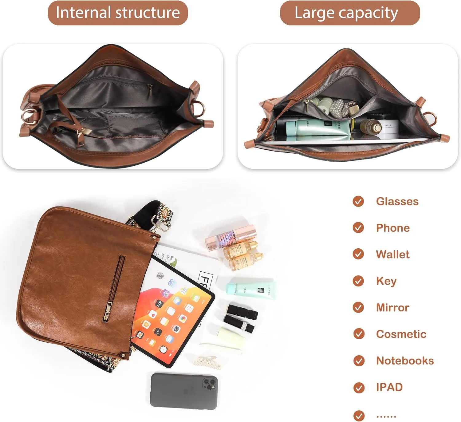 Crossbody Bag for Women Trendy - Vegan Leather Shoulder Purse, Medium Hobo Bag with 2 Strap