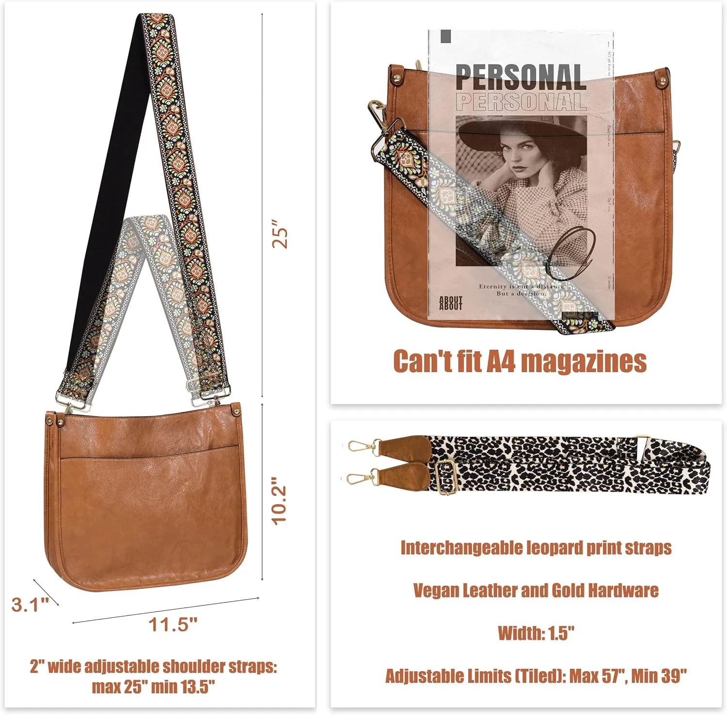 Crossbody Bag for Women Trendy - Vegan Leather Shoulder Purse, Medium Hobo Bag with 2 Strap