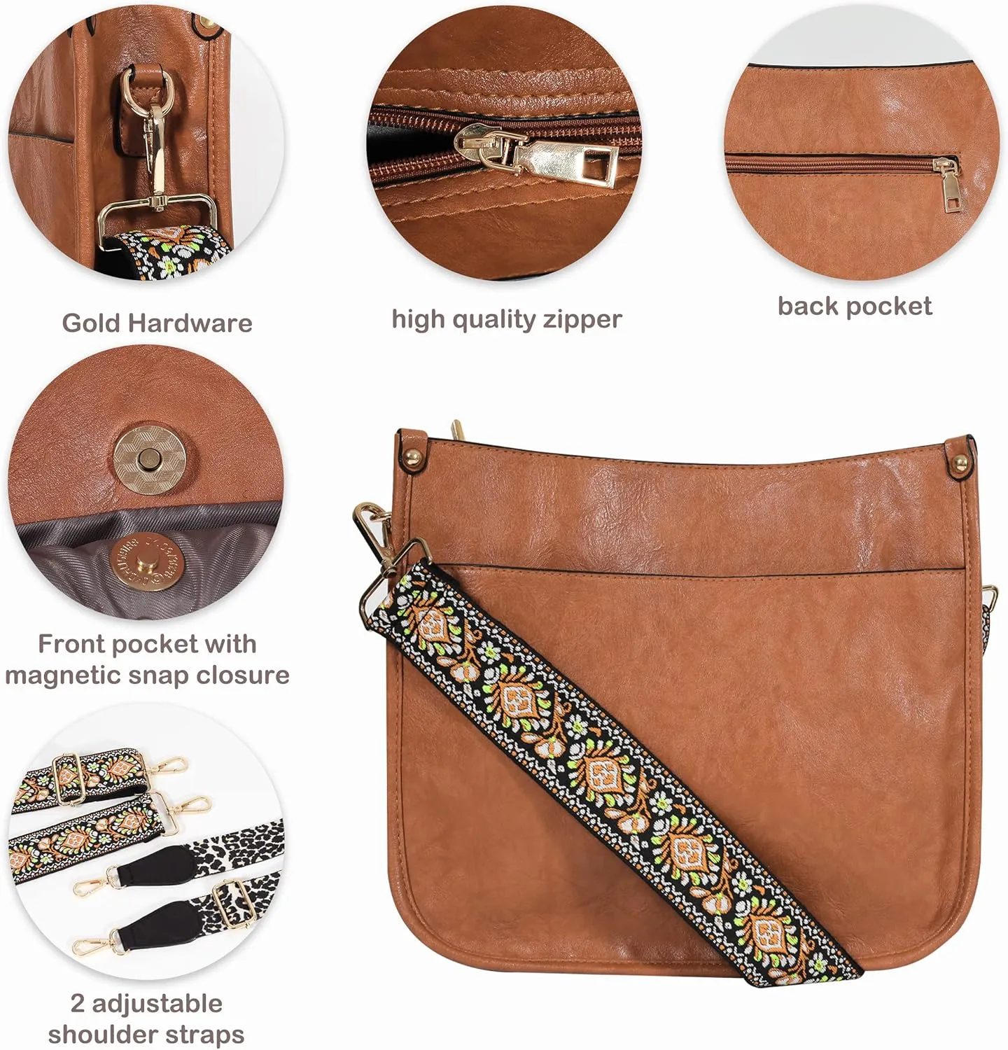 Crossbody Bag for Women Trendy - Vegan Leather Shoulder Purse, Medium Hobo Bag with 2 Strap