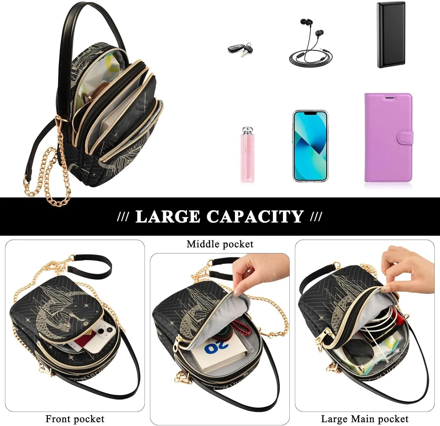 Crossbody Bags Crossbody Purse Chest Bag Golden Sun Moon Stars Boho for Women Trendy