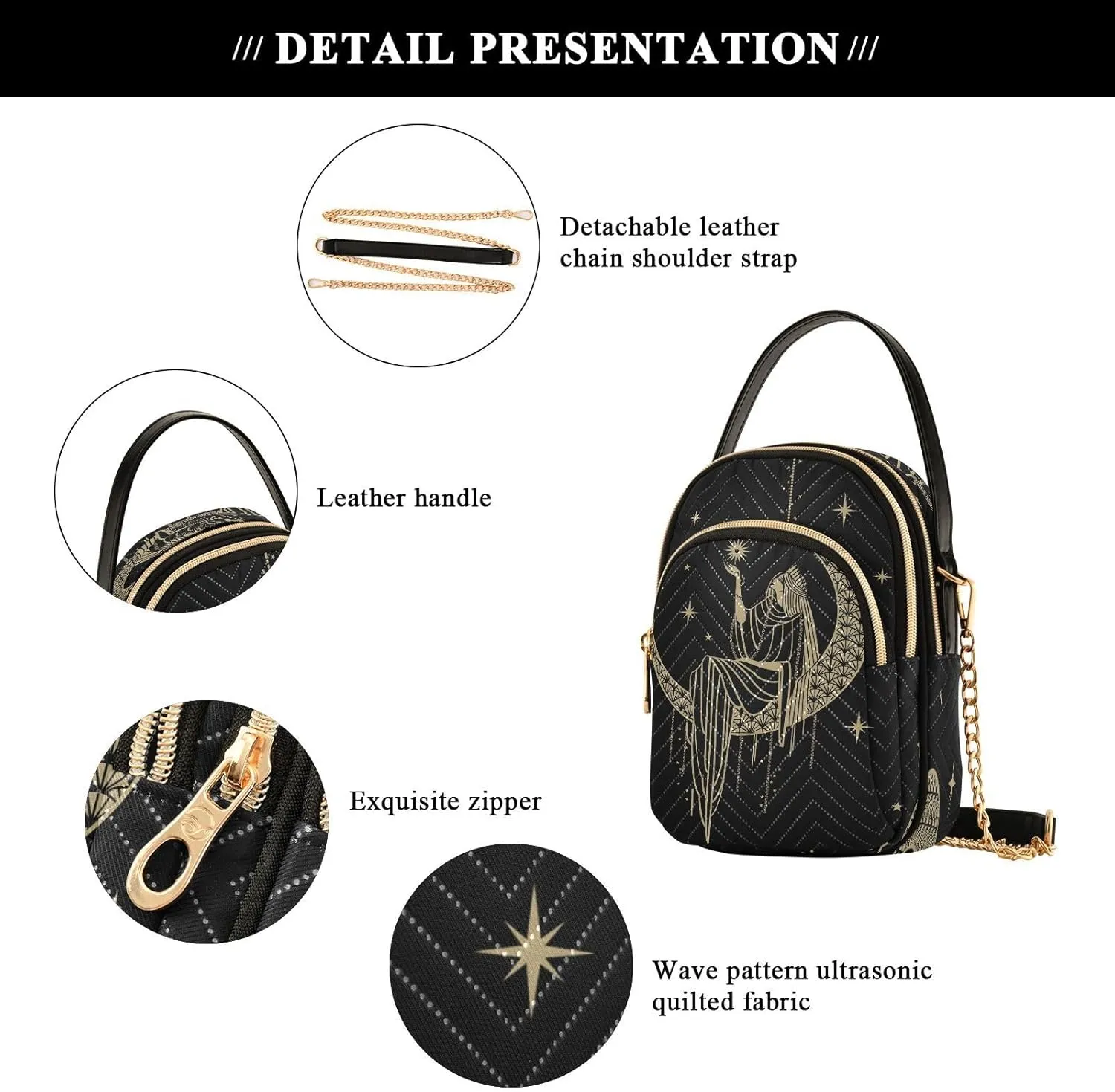 Crossbody Bags Crossbody Purse Chest Bag Golden Sun Moon Stars Boho for Women Trendy