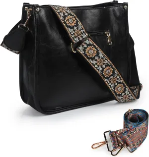 Crossbody Bags for Women Leather Hobo Handbags with 2pcs Adjustable Guitar Strap