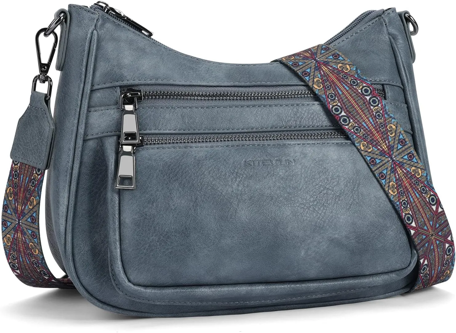 Crossbody Bags for Women Leather Purse Trendy Multi Pocket Shoulder Handbags with Adjustable Guitar Strap