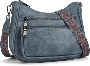 Crossbody Bags for Women Leather Purse Trendy Multi Pocket Shoulder Handbags with Adjustable Guitar Strap