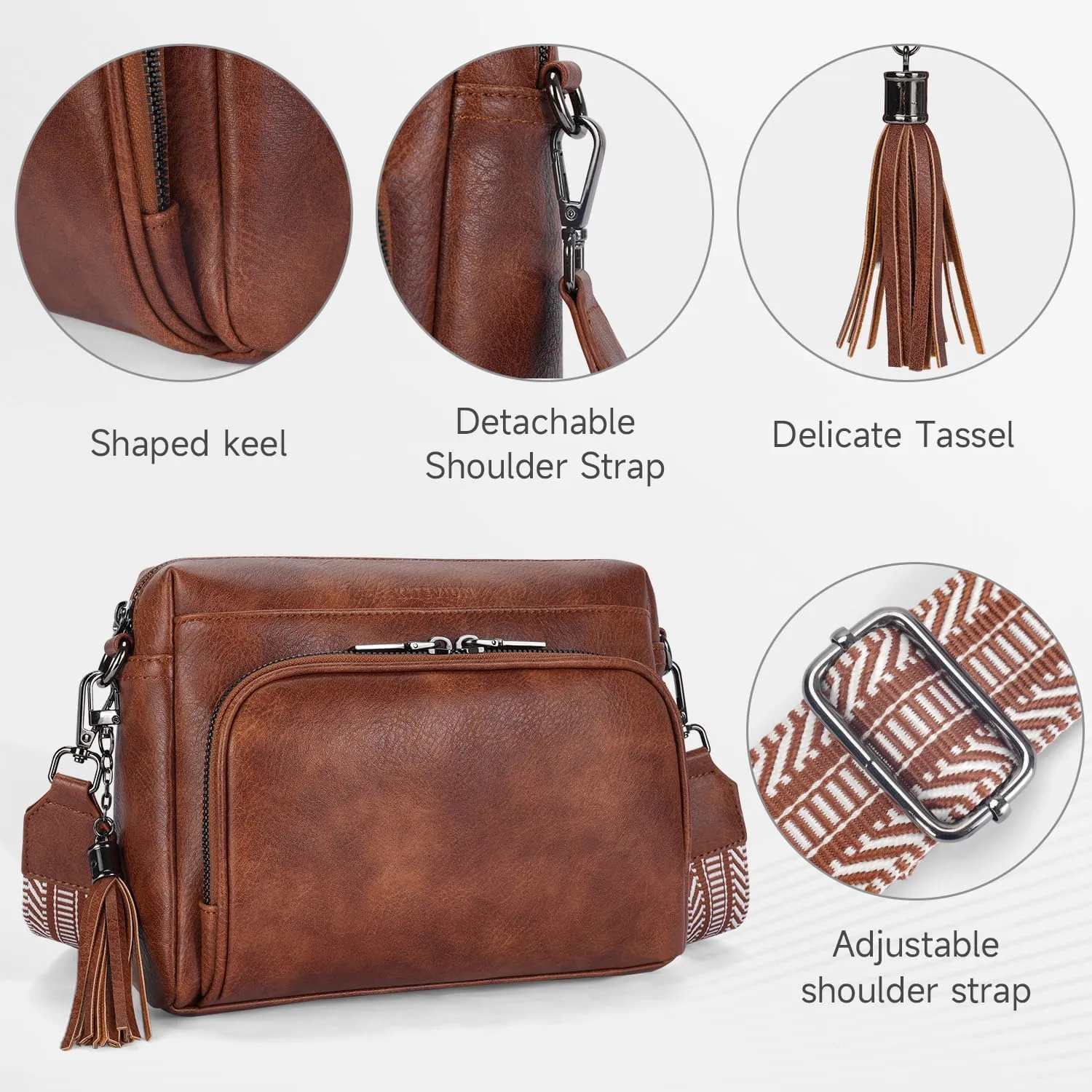 Crossbody Bags for Women Lightweight Vegan Leather Crossbody Shoulder Bag Phone Purse with Adjustable Guitar Strap