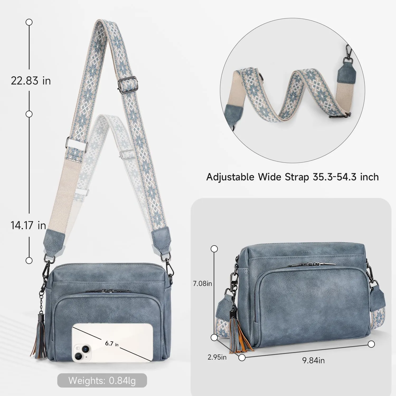 Crossbody Bags for Women Lightweight Vegan Leather Crossbody Shoulder Bag Phone Purse with Adjustable Guitar Strap