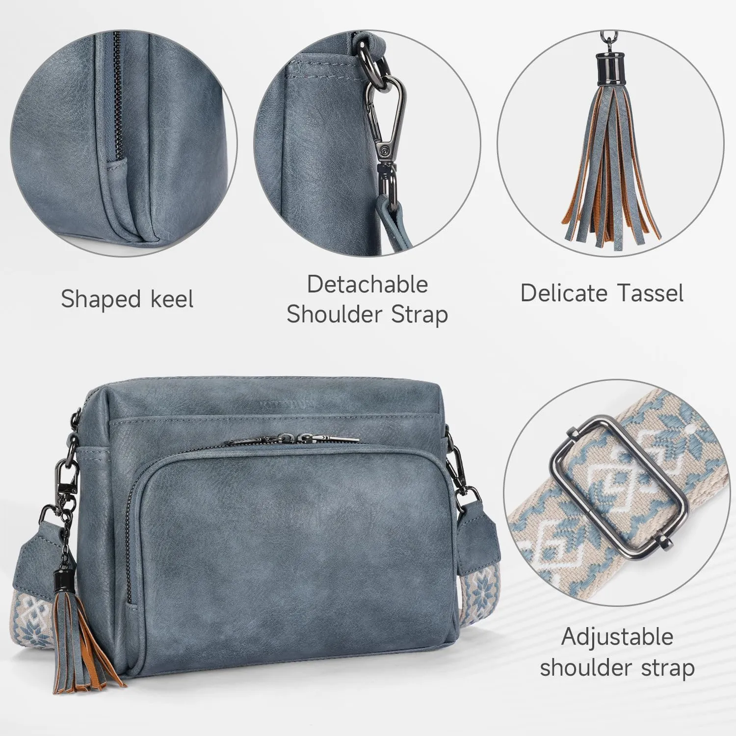 Crossbody Bags for Women Lightweight Vegan Leather Crossbody Shoulder Bag Phone Purse with Adjustable Guitar Strap