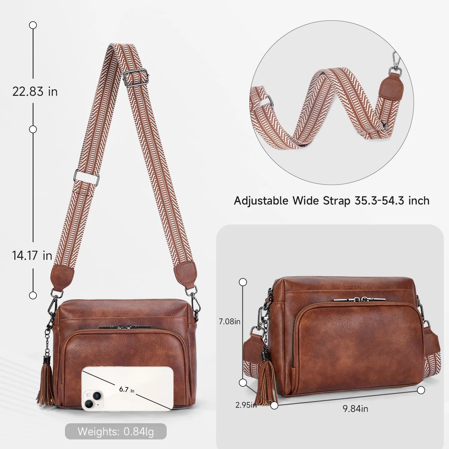 Crossbody Bags for Women Lightweight Vegan Leather Crossbody Shoulder Bag Phone Purse with Adjustable Guitar Strap