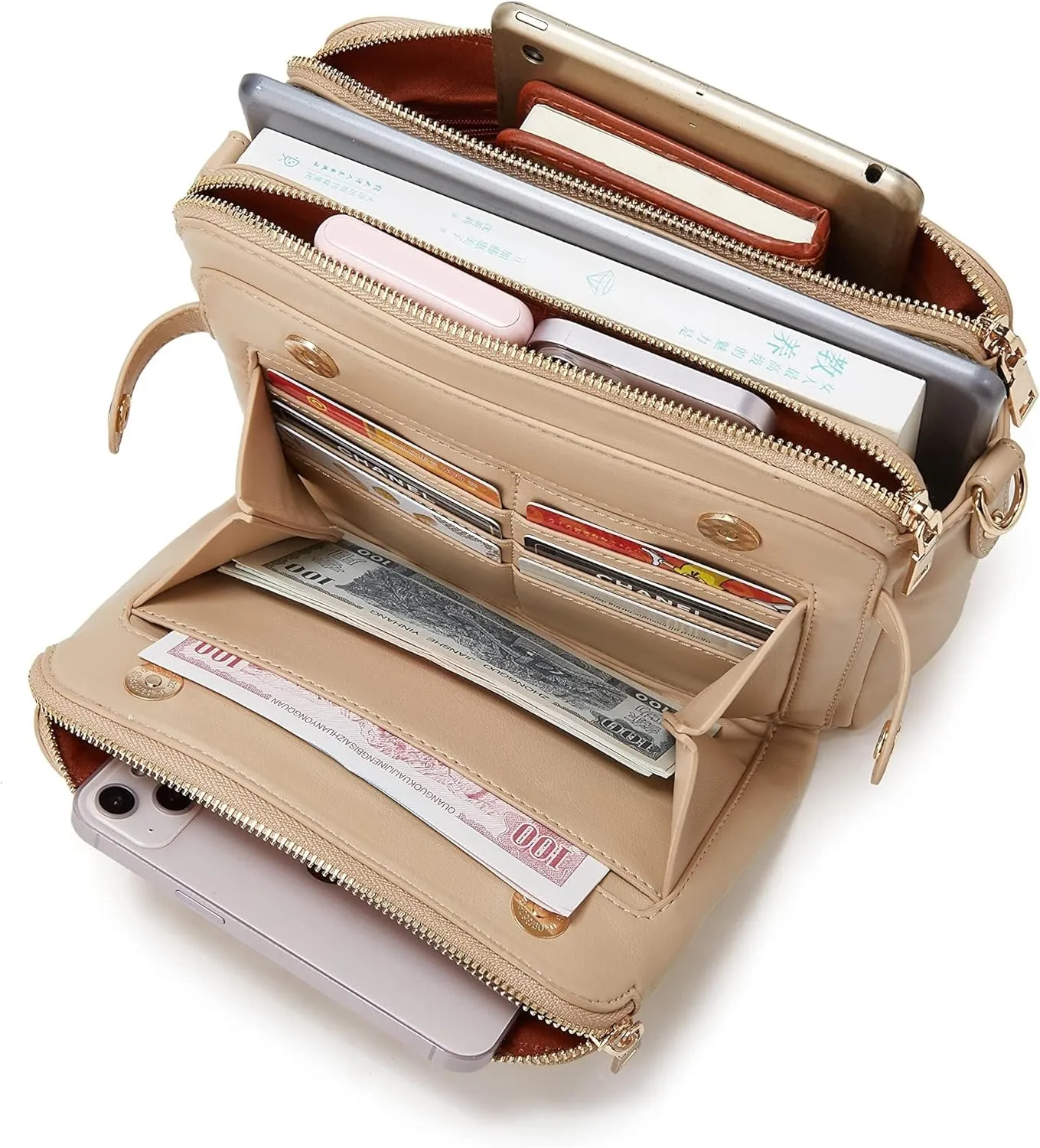 Crossbody Bags for Women Three-Layer Shoulder Bag Vegan Leather Multiple Compartments Handbag Purses Satchel Hobo Clutch