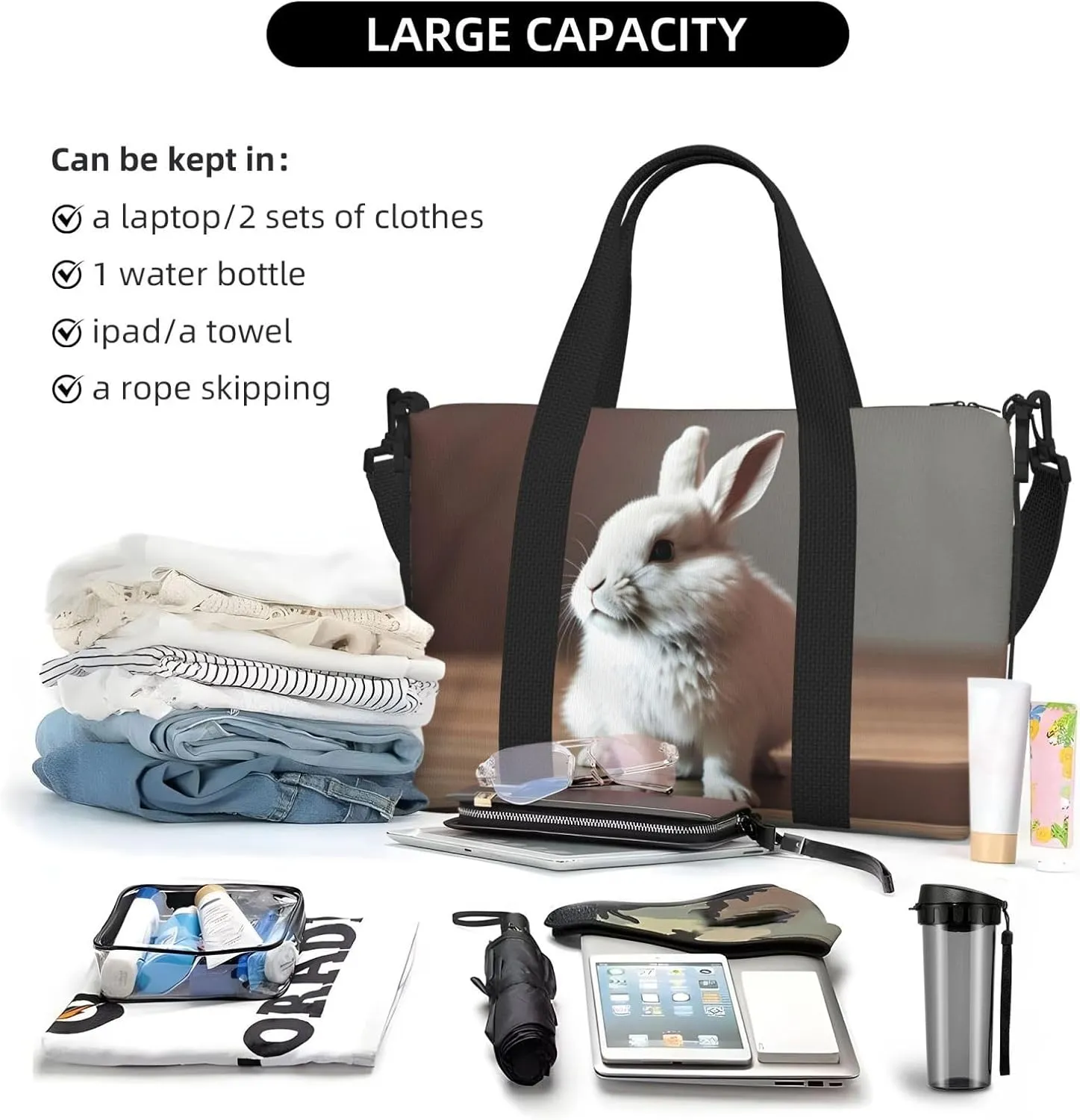 Cry White Rabbit Travel Bags, Weekender Carry On For Women, Sports Gym Bag, Workout Duffel Bag,Overnight