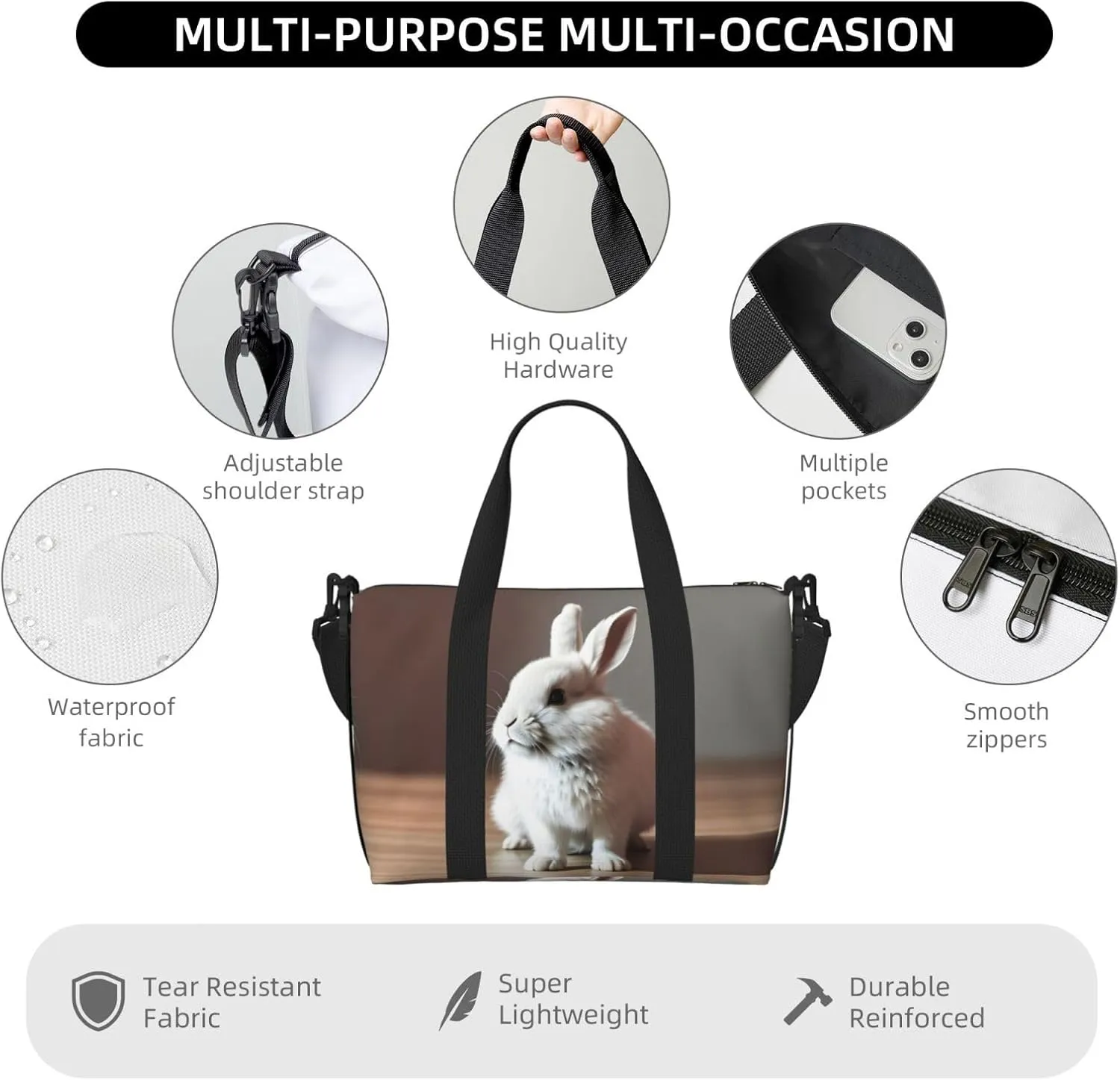 Cry White Rabbit Travel Bags, Weekender Carry On For Women, Sports Gym Bag, Workout Duffel Bag,Overnight