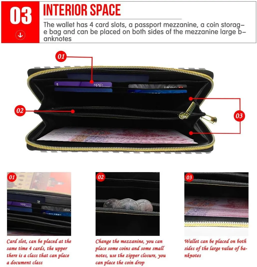 Customized Leather Wallet for Women, Soft Long Slim Portable Clutch Bag Purse for Travel Shop Work