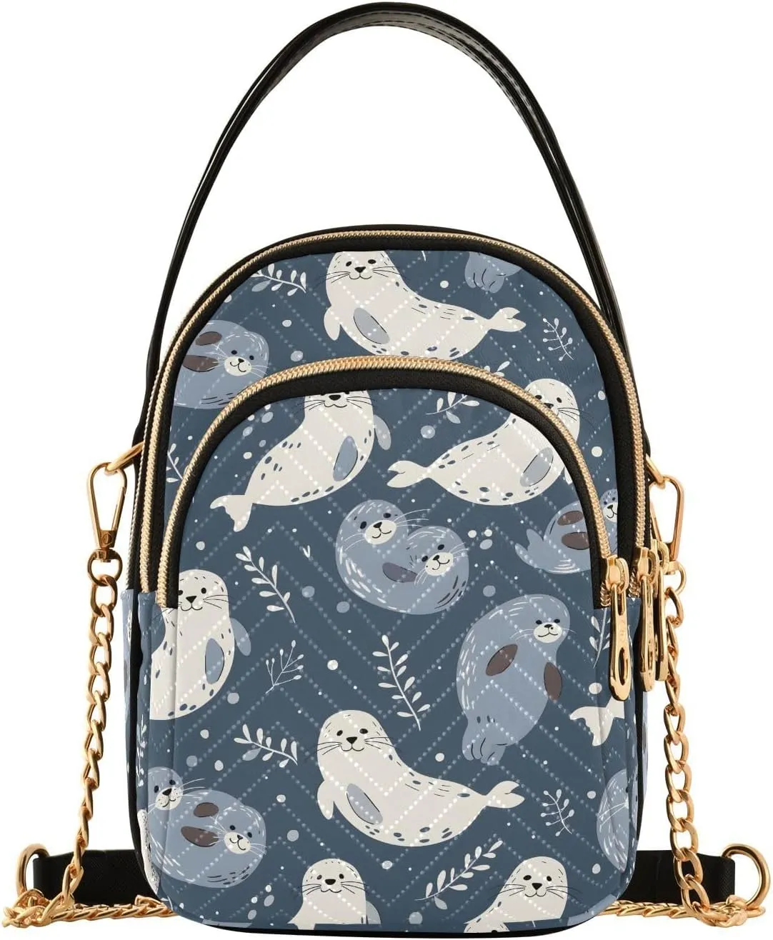 Cute Blue Sea Lion Crossbody Bag for Women Mini Cell Phone Purse Women's Shoulder Handbag