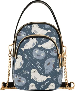 Cute Blue Sea Lion Crossbody Bag for Women Mini Cell Phone Purse Women's Shoulder Handbag