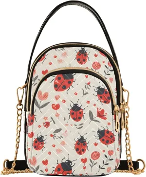 Cute Ladybird Blossom Print Crossbody Bag for Women Mini Cell Phone Purse Women's Shoulder Handbag