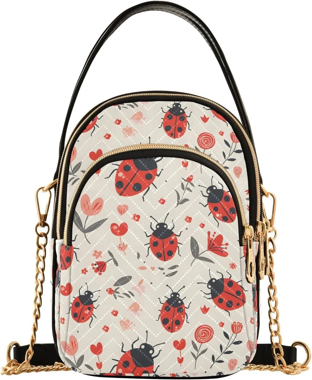 Cute Ladybird Blossom Print Crossbody Bag for Women Mini Cell Phone Purse Women's Shoulder Handbag