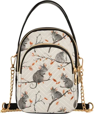 Cute Mouse Tree Branch Leaf Crossbody Bag for Women Mini Cell Phone Purse Women's Shoulder Handbag
