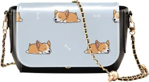 Cute Welsh Corgi Puppy Sleeping Crossbody Bags for Women, Trendy Small Shoulder Bag, PU Leather Clutch Purse Underarm Handbag Satchel HandBag with Adjustable Metal Chain