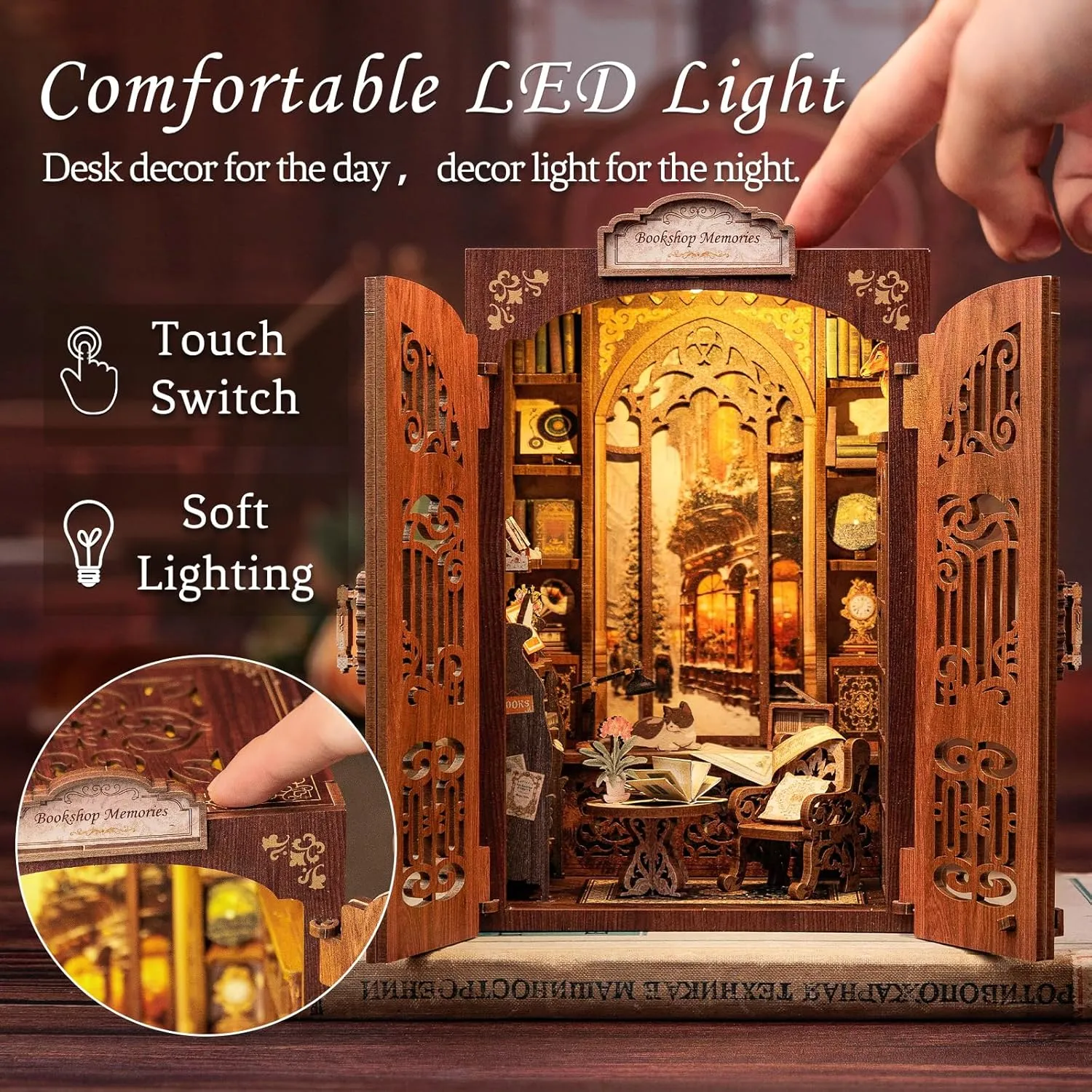 CUTEBEE Book Nook Kit - DIY Miniature House Kit for Adults and Teens, Dollhouse Booknook Tiny House Model Build Bookshelf Decor, Gifts for Family, Friends