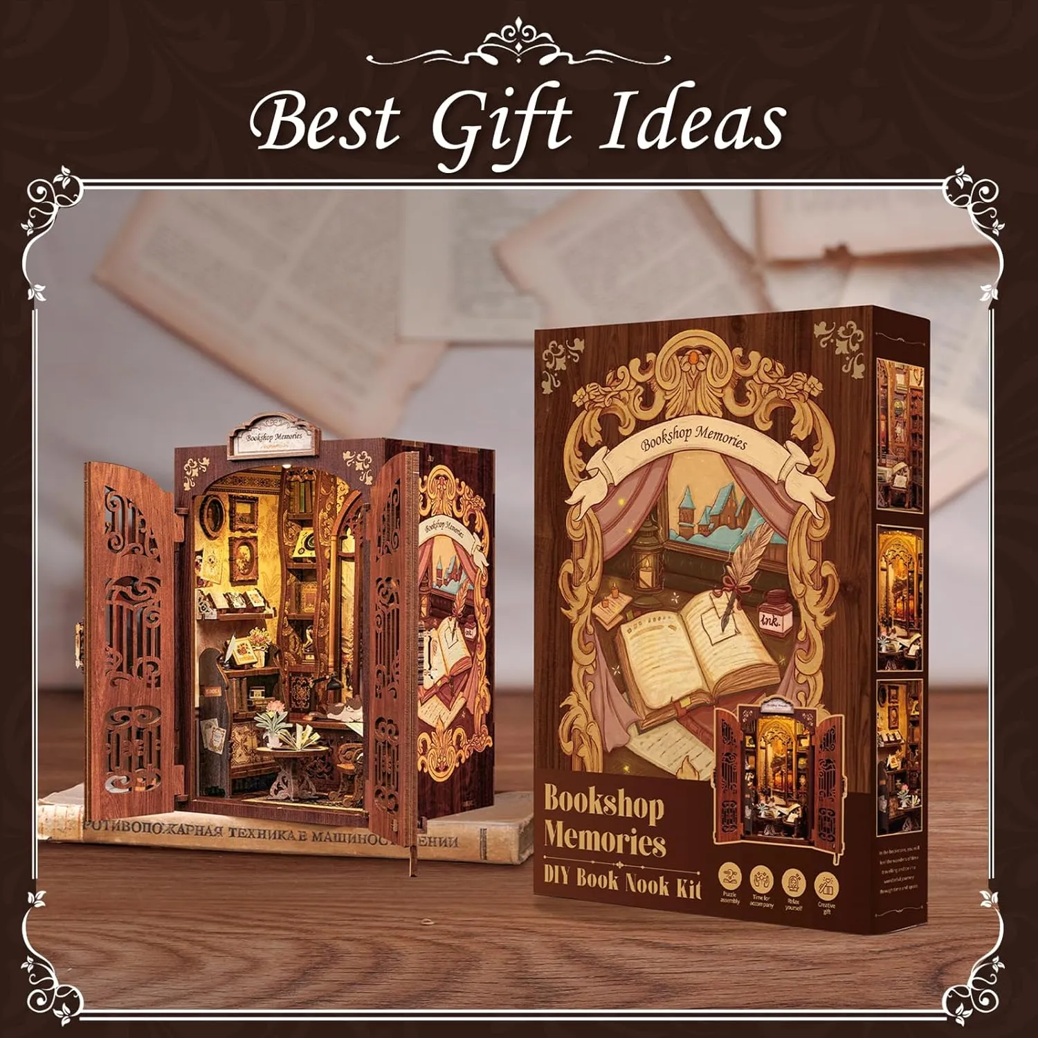 CUTEBEE Book Nook Kit - DIY Miniature House Kit for Adults and Teens, Dollhouse Booknook Tiny House Model Build Bookshelf Decor, Gifts for Family, Friends