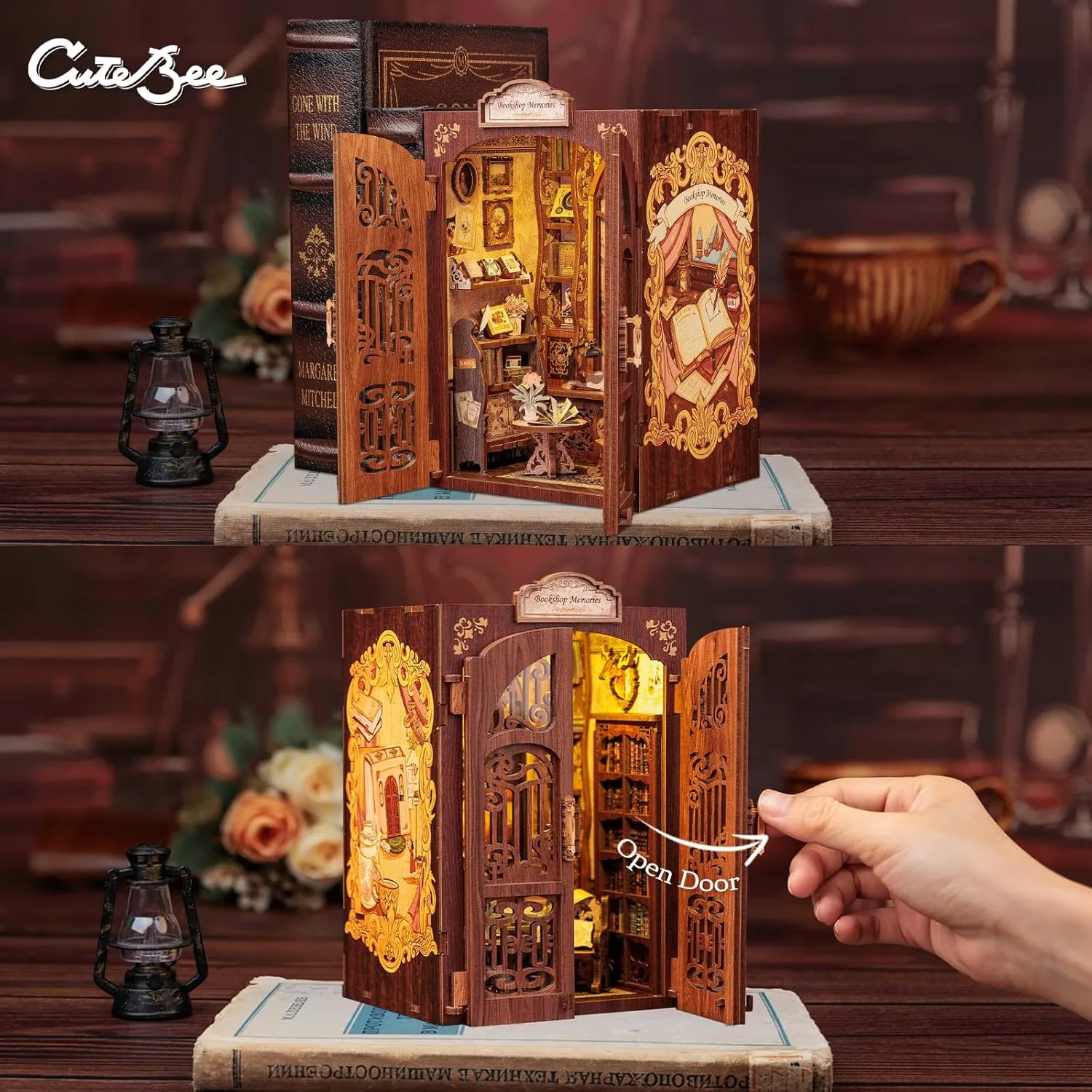 CUTEBEE Book Nook Kit - DIY Miniature House Kit for Adults and Teens, Dollhouse Booknook Tiny House Model Build Bookshelf Decor, Gifts for Family, Friends
