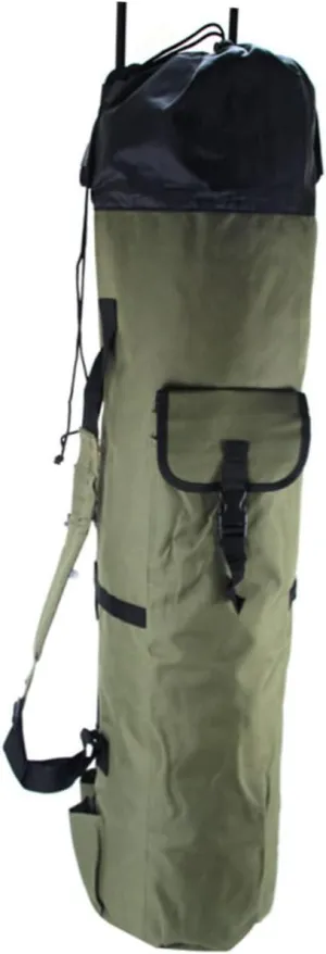 Cylindrical Fishing Rod Carrier Bag Durable Fishing Gear Organizer with Multi Pockets Large Capacity Soft Shoulder Strap for Outdoor Activities Green