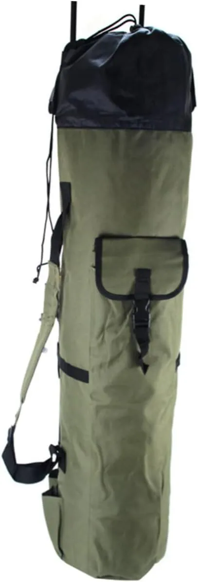 Cylindrical Fishing Rod Carrier Bag Durable Fishing Gear Organizer with Multi Pockets Large Capacity Soft Shoulder Strap for Outdoor Activities Green