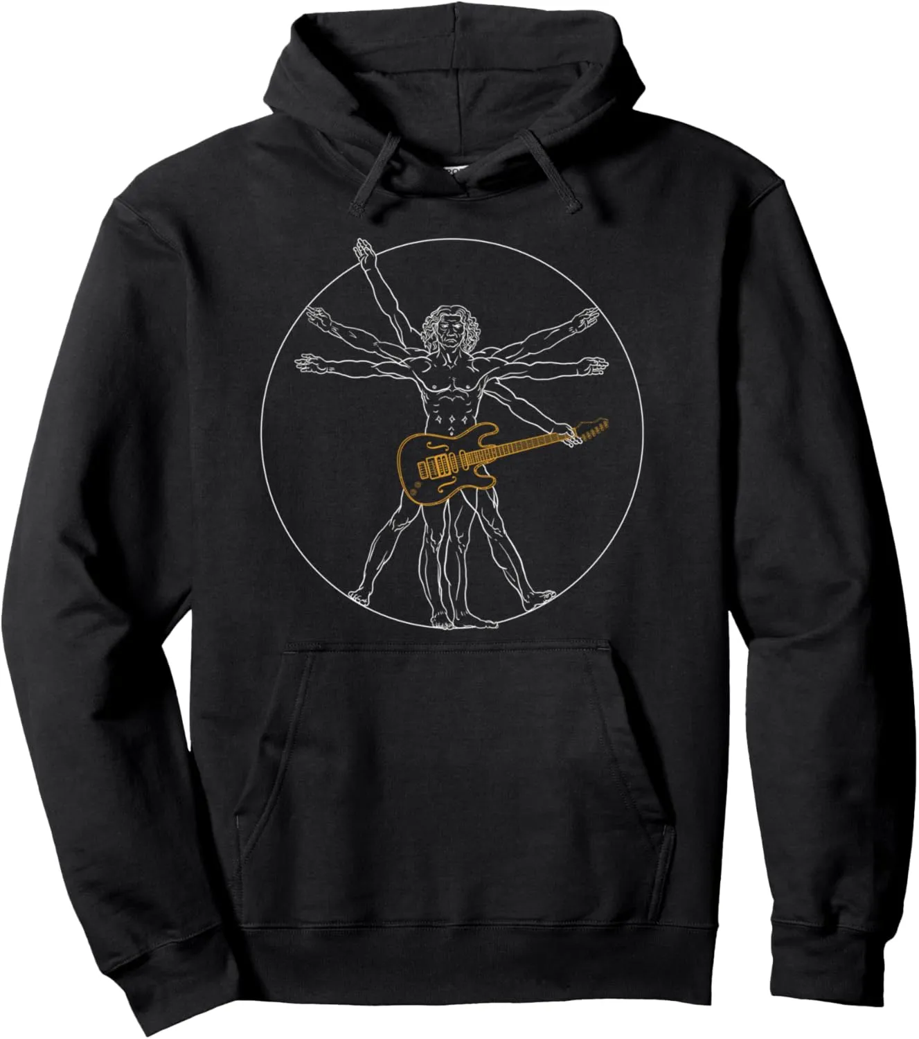 Da Vinci guitar players, vitruvian man Guitarist music Pullover Hoodie