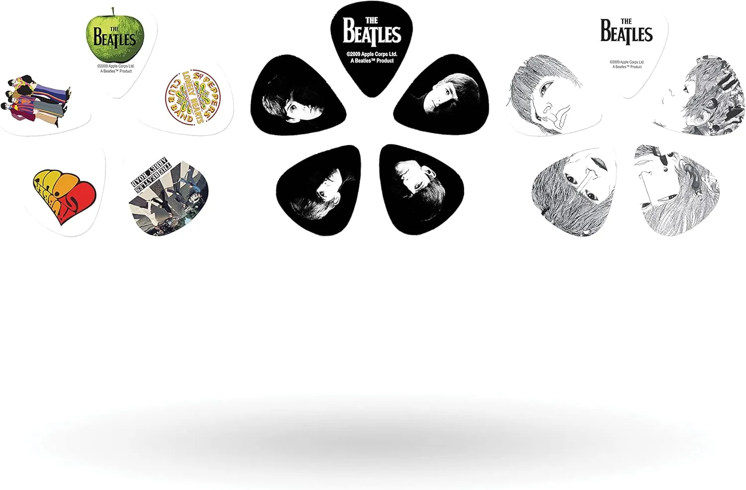 D'Addario Accessories Beatles Guitar Picks - The Beatles Collectable Guitar Picks - Picks with Tin, 15 Pack, Logo
