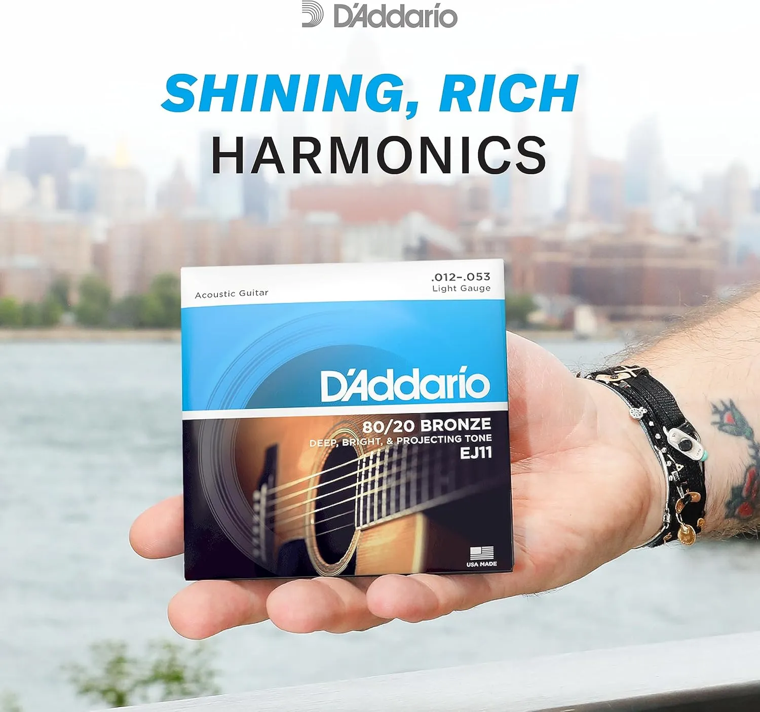 D'Addario Acoustic Guitar Strings - 80/20 Bronze - For 6 String Guitars - Deep, Bright, Projecting Tone - EJ11-3D - Light, 12-53 - 3-Pack