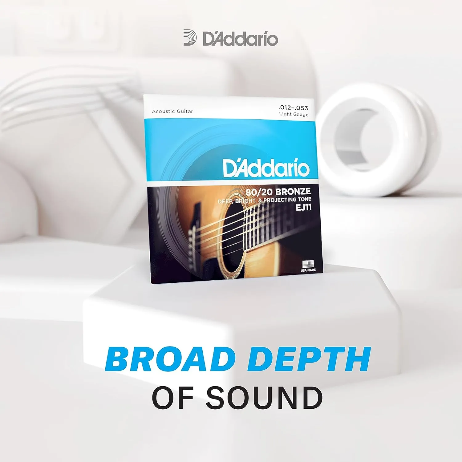 D'Addario Acoustic Guitar Strings - 80/20 Bronze - For 6 String Guitars - Deep, Bright, Projecting Tone - EJ11-3D - Light, 12-53 - 3-Pack