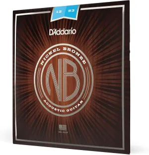 D'Addario Acoustic Guitar Strings, Nickel Bronze, NB1253, Light Gauge 12-53, 6-String Set, Pack of 1