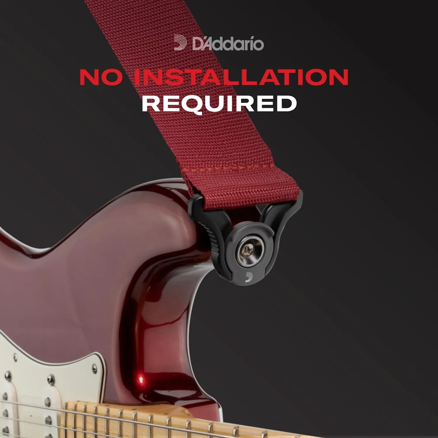 D'Addario Auto Lock Guitar Strap - Acoustic & Electric Accessories - Easy to Use Locking Straps - Uses Existing Buttons - Polypro - Black