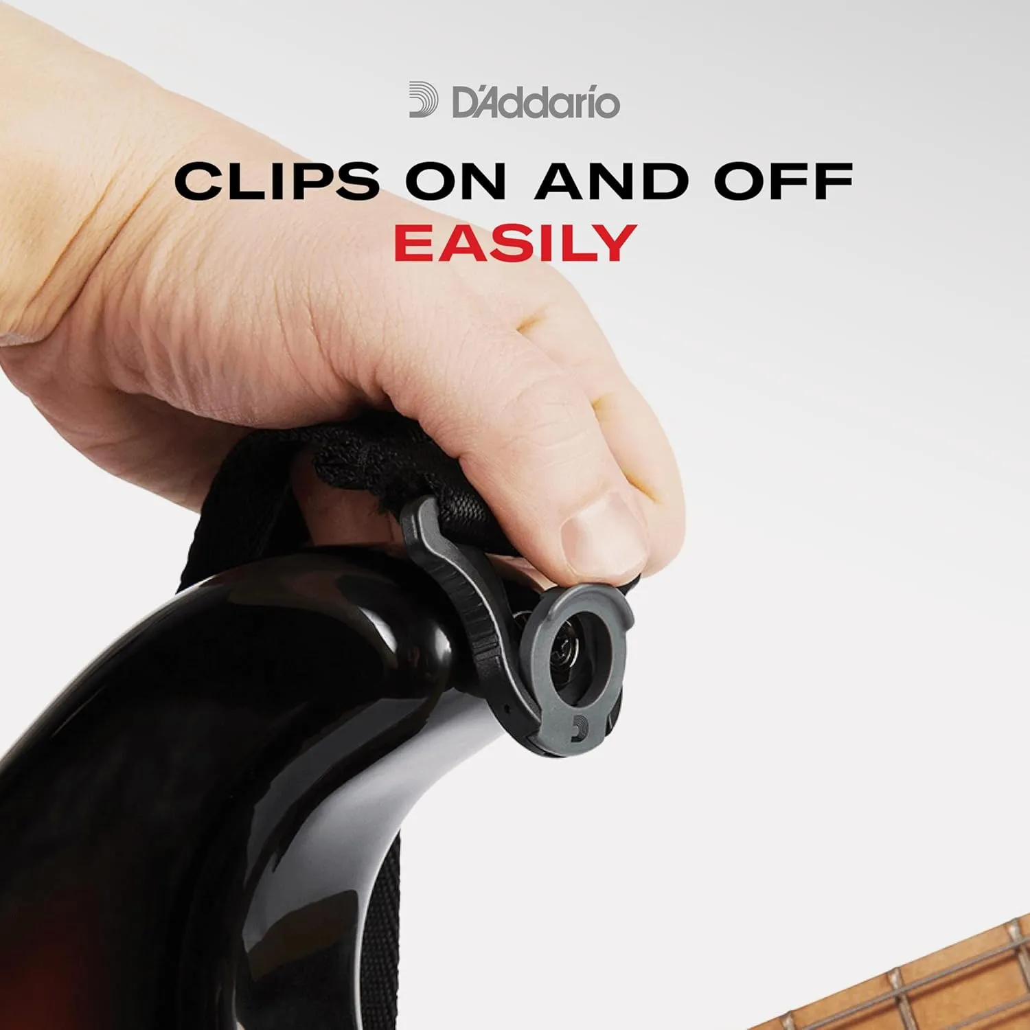D'Addario Auto Lock Guitar Strap - Acoustic & Electric Accessories - Easy to Use Locking Straps - Uses Existing Buttons - Polypro - Black