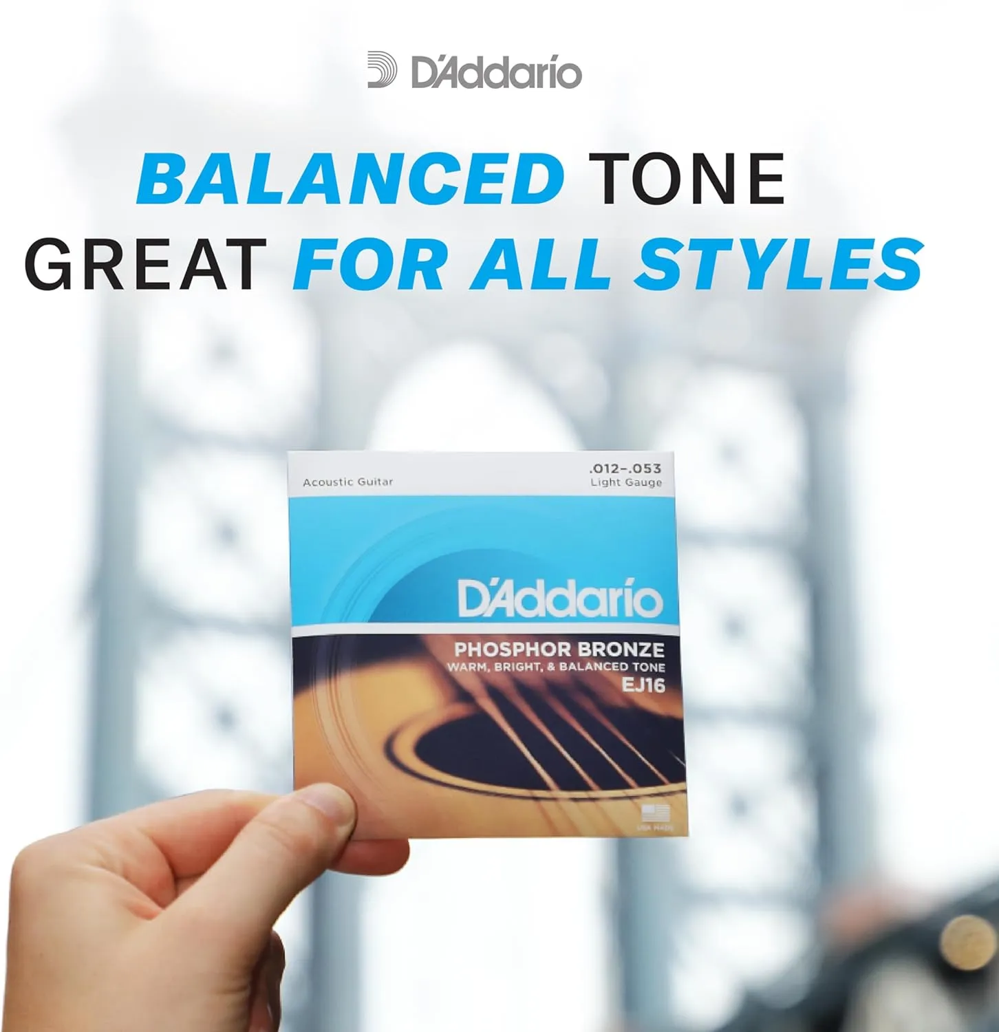 D'Addario Guitar Strings - Phosphor Bronze Acoustic Guitar Strings - EJ16-3D - Rich, Full Tonal Spectrum - For 6 String Guitars - 12-53 Light, 3-Pack