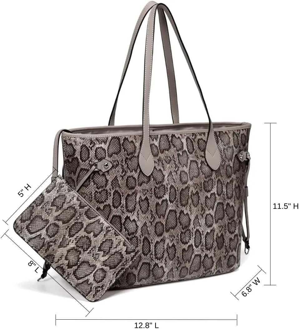 Daisy Rose Tote Shoulder Travel Bag & Matching Clutch PU Vegan Leather