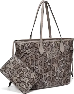 Daisy Rose Tote Shoulder Travel Bag & Matching Clutch PU Vegan Leather