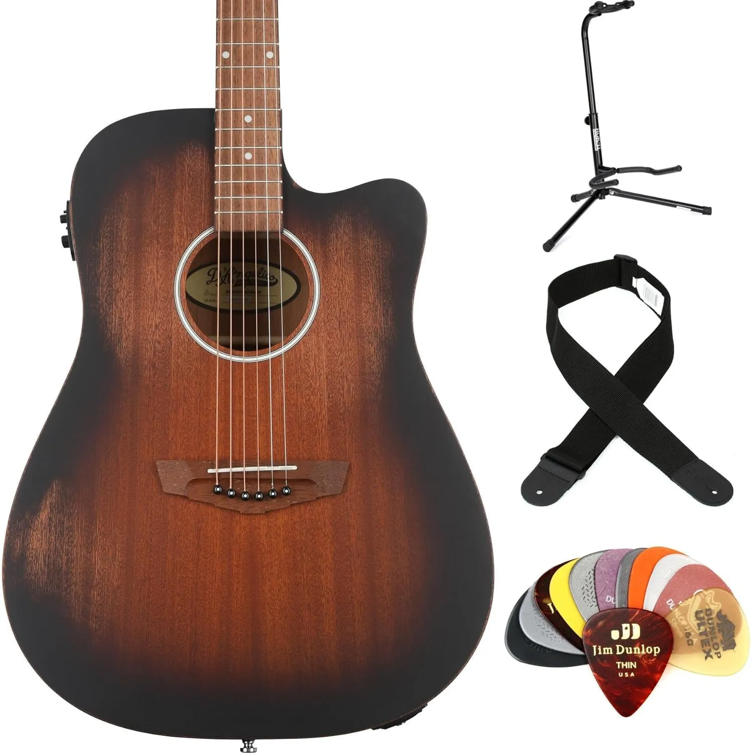 D'Angelico Premier Bowery LS Acoustic-electric Guitar Essentials Bundle - Aged Mahogany
