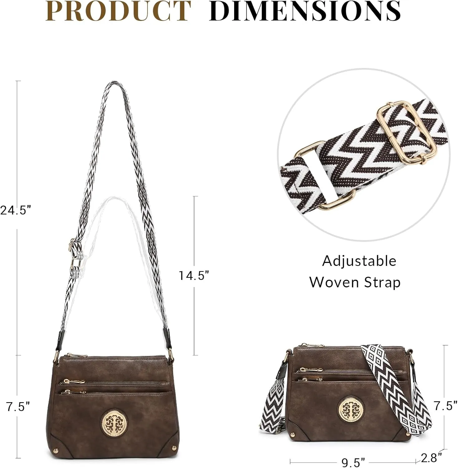 Dasein Crossbody Purses for Women Trendy Multi Pockets Shoulder Bag Medium Handbags with Guitar Strap