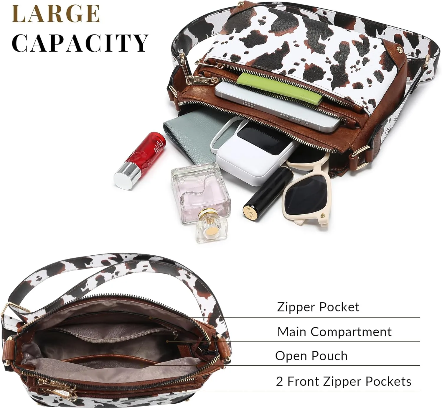 Dasein Crossbody Purses for Women Trendy Multi Pockets Shoulder Bag Medium Handbags with Guitar Strap