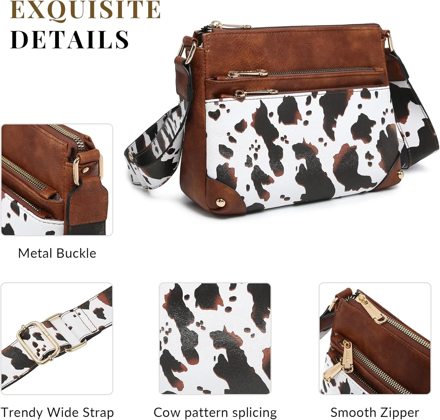 Dasein Crossbody Purses for Women Trendy Multi Pockets Shoulder Bag Medium Handbags with Guitar Strap