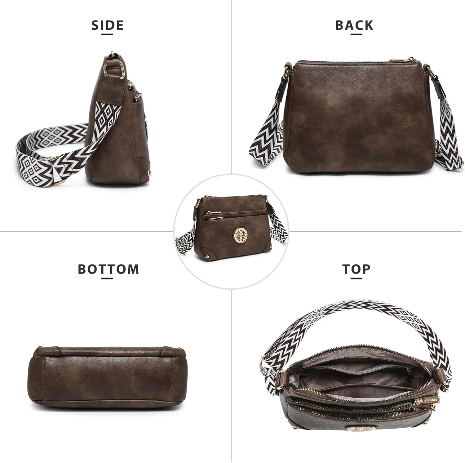 Dasein Crossbody Purses for Women Trendy Multi Pockets Shoulder Bag Medium Handbags with Guitar Strap